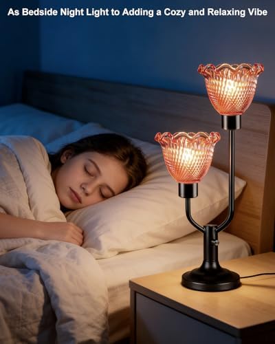 Lightdot Mid Century Modern Table Lamp Dimmable Vintage Red Glass Lamp Gift - Image 4