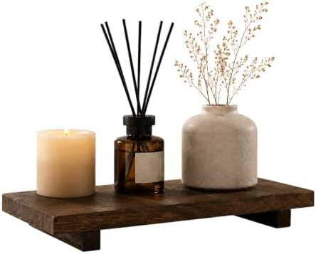 11.8 x 6 Inch Large Solid Wood Elevated Riser Pedestal Stand, Rustic Farmhouse Decorative Display Tray for Kitchen Counter Sink Bathroom Vanity, Holds Soap Plants Candles Perfume Bottles, Brown by Unknown