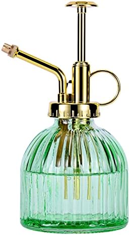 Glass Plant Mister Spray Bottle, 6.5" Green Glass Water Spray Bottle with Gold Top Pump Small Watering Can, Small Plant Sprayer Mister for Indoor Outdoor House (Green+Gold A) by Aebor