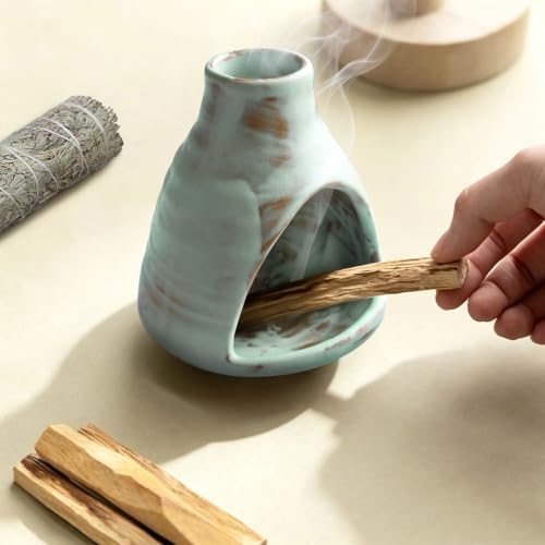 JOYWING Palo Santo Holder Handmade Ceramic Incense Burner for Sage Bundles and Incense Cones Meditation Accessories for Mindfulness Yoga Home Decor Spiritual Gifts(Sky Glaze) - Image 4