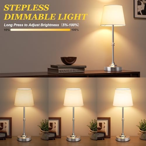 Kakanuo Rechargeable Cordless Table Lamp Silver - 2 Pack 4000mAh Battery Operated Lamp, 3000K Warm Light, Touch Control Stepless Dimming, for Bedside, Dining Table, Home Decor - Image 4