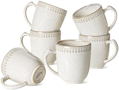 LE TAUCI Coffee Mugs Set of 6, Ceramic 18 oz Coffee Cups with Handle, Large Mug for Latte, Milk, Hot Tea, Cappuccino, Mocha, Cocoa, Microwave Oven Dishwasher Safe - 3.9 inch, Birch by LETAUCI