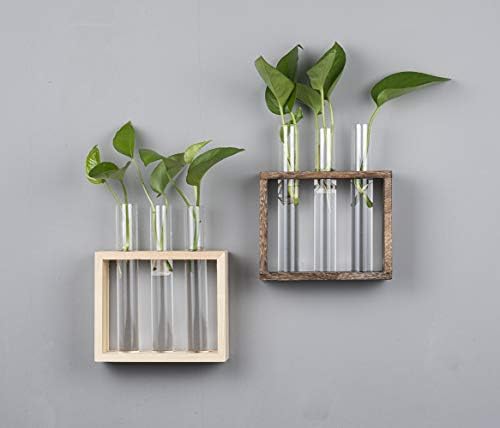 Wooden Propagation Station with 3 Glass Test Tubes, Tabletop Glass Terrarium Holder for Cuttings Hydroponics, Home Office Desk Decor Gift for Women Mom Plant Lovers, Brown - Image 3