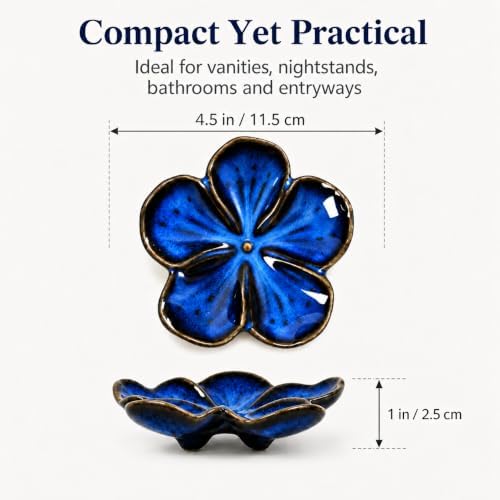 Ceramic Flower Jewelry Ring Trinket Dish Tray for Women, Sapphire Blue - Image 6