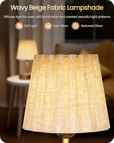 Small Bedside Table Lamps Set of 2, Touch Dimmable Table Lamps with USB Ports, Nightstand Lamps with 2 Stepless Dimming LED Bulbs, E26 Base, for Bedroom, Study, Gold and Beige DE16TLP205 - Image 5