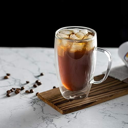 MEWAY 16oz/2 pack Coffee Mugs,Thickened Clear Glass Double Wall Cup with handle for Coffee, Tea, Latte, Cappuccino (16 oz，2) - Image 3
