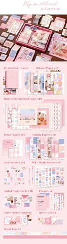 1 Set Scrapbooking Supplies Kit, Vintage Aesthetic Scrapbook Kit Journaling Supplies for Junk Journal with A6 Grid Notebook, Aesthetic Scrapbook Paper DIY Art Craft Gift for Women, Sweet Theme, Pink - Image 7