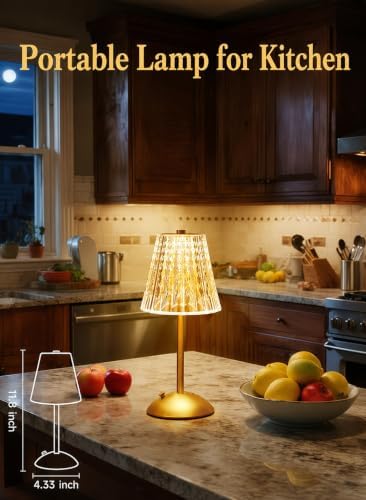 Crystal Cordless Lamp, Dimmable+3 Colors Rechargeable Lamp, Touch+2000mAh Battery Operated Vintage Ambient Light for Kitchen/Bedroom/Bathroom Shower, College Gifts, Mothers Day Gifts for Wife Daughter - Image 3