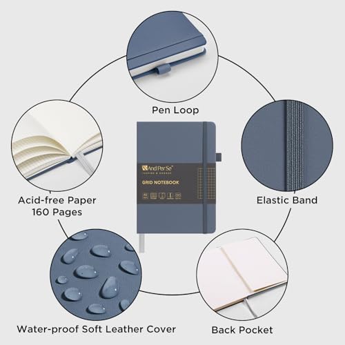 &And Per Se Graph Notebook, 5mm Grid, A5 Hardcover, 160 Pages 100gsm Thick Paper, Grid Journal for Diagrams, Wireframes, CAD Sketches (Dark Blue) - Image 3