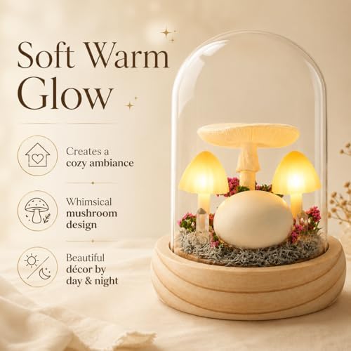 QUELIEN Mushroom Lamp,Light Up Mushroom in Glass Dome,Birthday Party Decorations,Unique Gifts for Women Mom Wife - Image 5