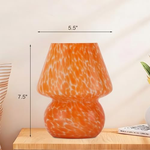 Mushroom Lamp with LED Bulb, Small Glass Bedside Lamp, Coral Orange - Image 5