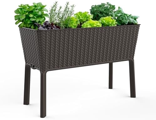 Keter Splendor 31.7 Gallon Raised Garden Bed with Self Watering Planter Box and Drainage Plug-Perfect for Growing Fresh Vegetables, Flowers and Herbs, Brown by Unknown