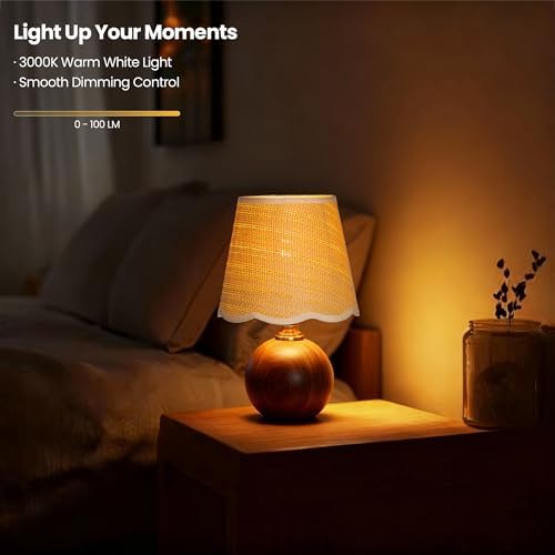 11.4" Boho Wooden Small Table Lamp with Scalloped Wavy Shade - Image 7