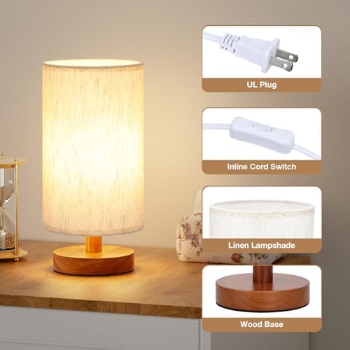 Fenmzee Small Table Lamps (Cream Shade - Walnut Base, 9" Inline Control) - Image 2
