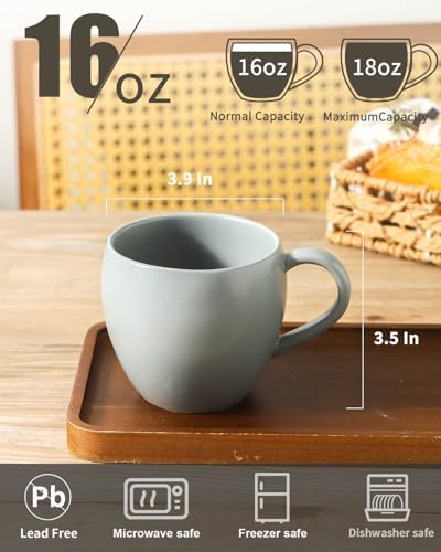 Coffee Mugs Set of 4, 16 oz Ceramic Coffee Cups for Latte, Tea, Milk, Cereal, Cappuccino, Stoneware Tea Cups for Housewarming Wedding Gifts, Microwave & Dishwasher Safe, Pebble Gray - Image 2