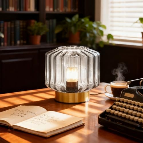 Touch Table Lamp for Bedside, Smoke Gray Glass Table Lamps Mid Century Modern Table Lamp Gold nightstand lamp Mini Desk lamp for Bedroom Living Room Office - Image 6