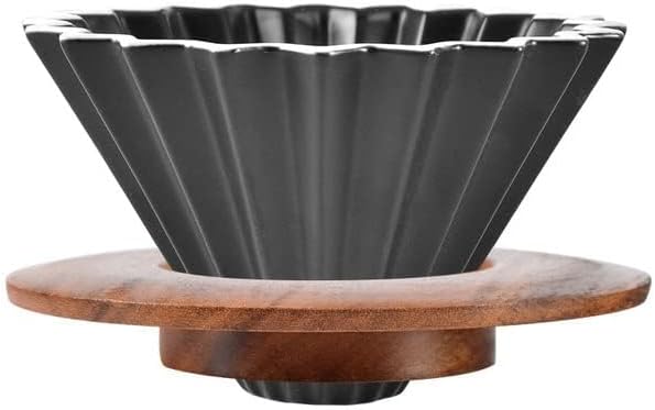 Ceramic Coffee Dripper Pour Over Coffee Maker with Wood Stand Elegant Flower Shape Filter - Image 2