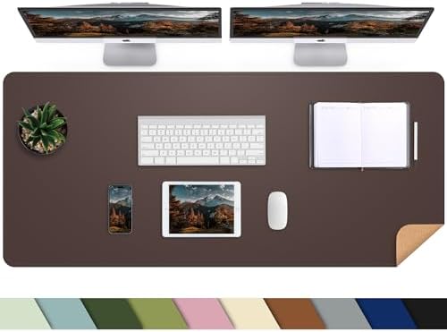 AFIING Leather Desk Pad Protector, Large Desk Mat with Natural Cork & PU Leather, Mouse Pad, Non-Slip, Waterproof Desk Writing Pad for Office and Home (Coffee) by AFIING
