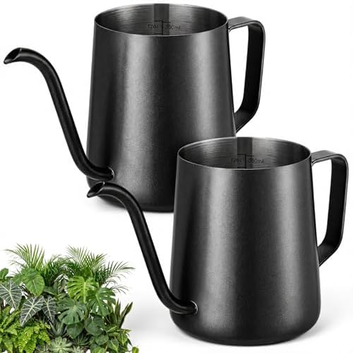 2 Pcs Small Watering Can for Indoor Plants, 12 Oz/350 ml Mini Plant Watering Pot with Long Spout and Scale 304 Stainless Steel Tiny Watering-can for Outdoor Indoor Plants Garden(Black) by Unknown