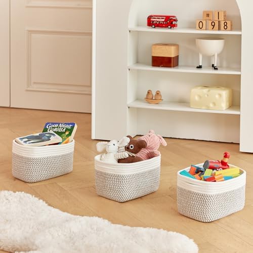 R RUNKA Small Cotton Rope Basket – Storage Bin for Organizing (10.6" x 6.7" x 6.7"), Bathroom Storage Basket for Shelf, Counter & Closet（White & Mixed Grey） - Image 5