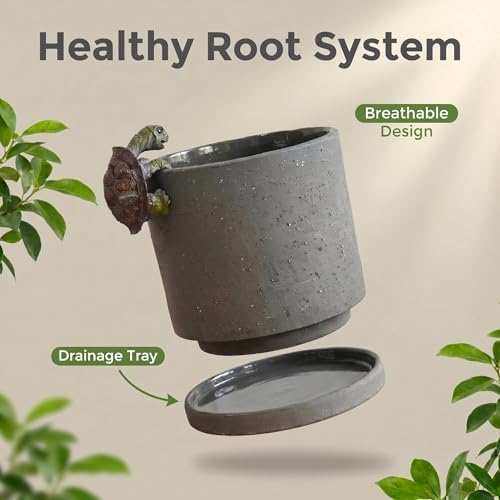 Nihow Ceramic Plant Pot with Resin Figure for Idoor Plants,5.7 Inch,Gray - Image 5