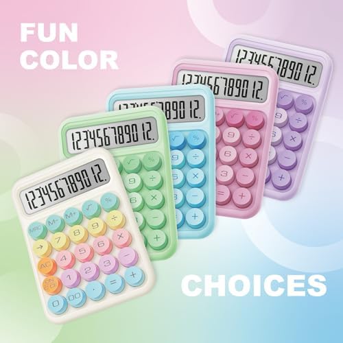 CATIGA Mechanical Switch Calculator, Colorful Calculator with 12 Digit Large LCD Display & Big Buttons for Office Desk, Classroom Math, Back to School Supplies, Cute Aesthetic Desk Accessories - Image 7