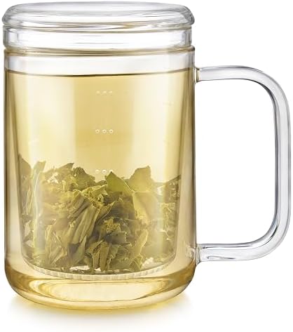 Teabloom Loose Tea Microdot Glass Mug with Lid – 12oz Single-Serve Borosilicate Glass Cup with Infuser for Hot and Cold Beverages - Image 5