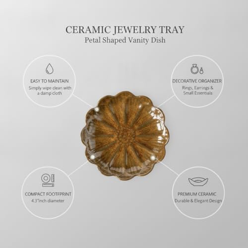 Petal Shaped Ceramic Jewelry Tray, Small Decorative Dish for Rings Earrings, Vanity Organizer for Nightstand Desk Bathroom (1 Piece) - Image 5