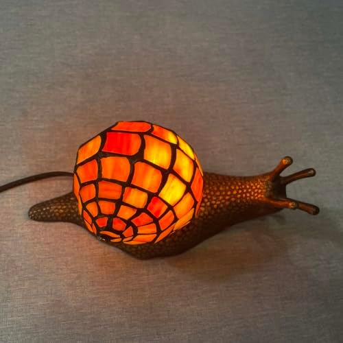 Bieye L10963 Tiffany Style Stained Glass Land Snail Accent Lamp, Orange - Image 2