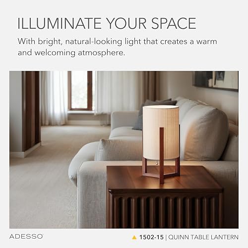 Adesso Table Lamp, Walnut Birch Wood & Natural Linen Shade, 23.75” - Image 2