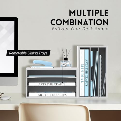 3 Tier Wood Desk Organizer, Mail Sorter and Paper Organizer for Desk, White - Image 4