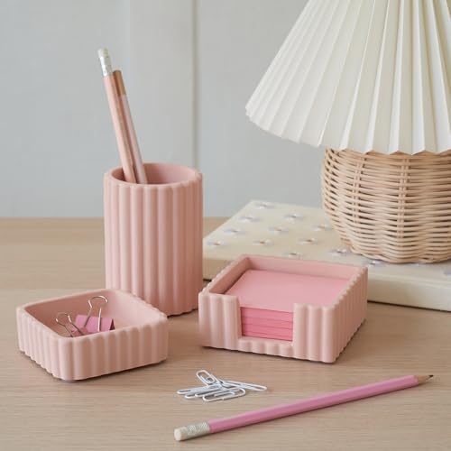 Modern Aesthetic Desk Accessories Set of 3 - Pink Concrete Organizers - Image 5