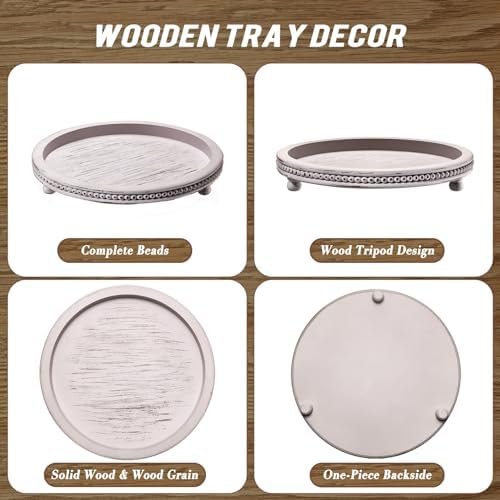 Handmade Wooden Decorative Tray, Small Beaded Coffee Table Tray Decor, Grey Round Decorative Tray for Coffee Table, Dining Room Table Entryway and Living Room Table - Image 7