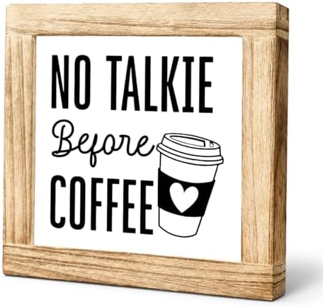 No Talkie Before Coffee Wooden Sign, Funny Morning Coffee Decor Plaque, Cute Caffeine Lover Kitchen Accent, Farmhouse Shelf Sitter For Countertop Office Desk Coffees Nook, 5.9 x 5.9 in by Unknown