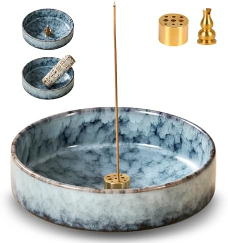 6" Ceramic Incense Holder for Sticks with 10 Holes,5in1 Handmade Flambé Glaze Incense Burner Bowl Ash Catcher for Stick,Coil,Cone,Sage,Palo Santo,Candle - Ideal for Yoga Spa Meditation Home Décor by Unknown