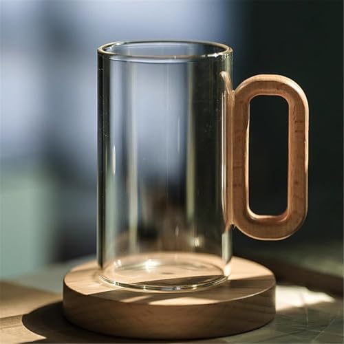 Glass Cups Glass Mug with Walnut Handle, 11.8Oz Clear Borosilicate Coffee Tea Cup for Home Office Drinking Glasses(Gris) - Image 4