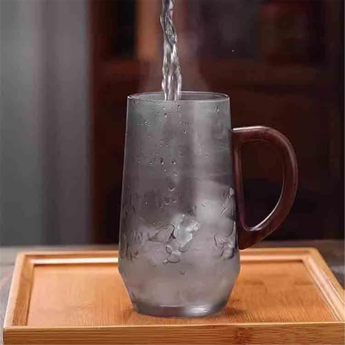 drinking glass Glass Mug with Wooden Handle, Clear Borosilicate Cup for Tea, Latte, Espresso Coffee and Juice, 17.6oz/500ml Kitchen(Gris) - Image 4