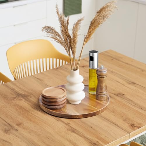 12 Inch Acacia Wood Round Tray, Wooden Decorative Bathroom Coffee Table Tray Centerpiece Candle Holder for Farmhouse Kitchen Dining Room Home Decor Coffee Table Decor and Accessories - Image 3