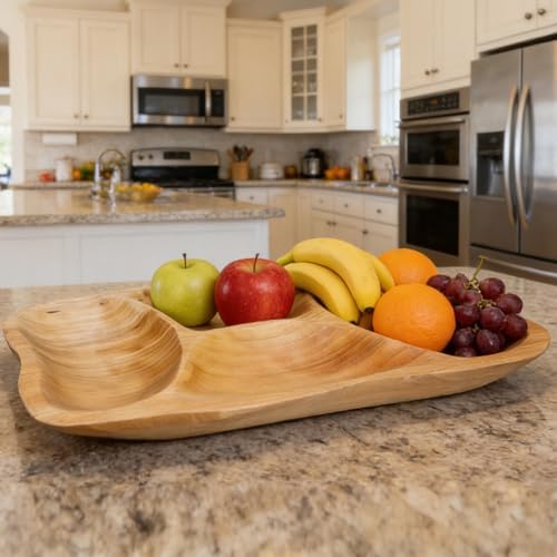 BTEOBFY Natural Wood 4-Compartment Divided Fruit Tray, Live Edge Handmade Serving Platter for Snacks, Sandwiches, Appetizers, Unique Hand-Carved Rustic Design - Image 4