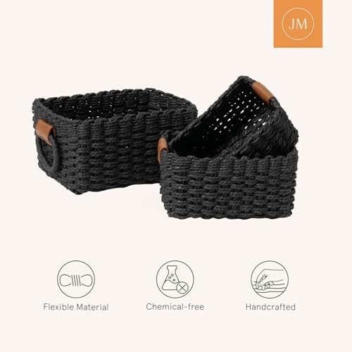 La Jolie Maison Small Black Wicker Baskets Set of 3, Paper Rope Storage Baskets with Handle, Small Woven Baskets for Organizing, Decorative Cute Baskets for Gifts - Image 5