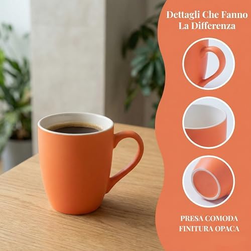 6-Piece 12oz Ceramic Coffee Mugs with Handles, Microwave & Dishwasher Safe, Ideal for Latte, Cappuccino and Hot Tea (Orange) - Image 5