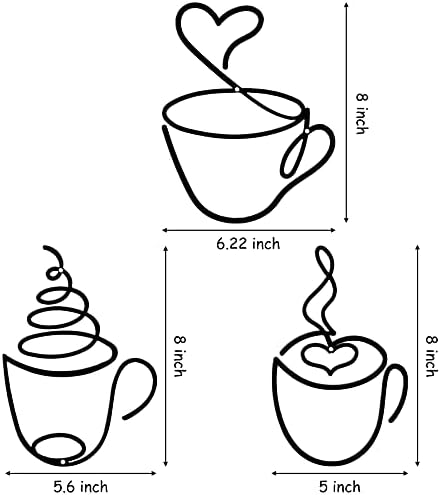 Ferraycle 3 Pcs Coffee Cup Wire Metal Wall Art for Coffee Bar Kitchen - Image 2