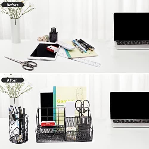 KAAKOW Black Desk Organizers and Accessories Office Supplies Set Stapler, Pen Holder, Phone Holder, Scissors, Pen, Ruler, 30 Paper Clips, 22 Binder Clip, 20 Tacks and 1000pcs Staples - Image 6