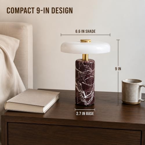 Cordless Marble Table Lamp with Glass Shade,Touch Dimmable Stone Lamp - Image 3