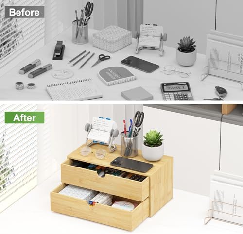 Bamboo Desk Organizer with Drawers, Desktop Storage Box for Office Supplies - Image 5