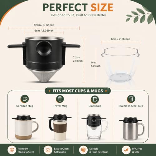 Pour Over Coffee Dripper Foldable,Stainless Steel Coffee Filter,Metal Mesh Coffee Filters Reusable,Backpacking Manual Coffee Maker Single Cup Portable - Image 3