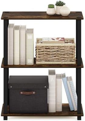 Furinno TURN-S-TUBE Storage Shelves, 3-Tier Book Shelf, Corner Shelf, Toolless Open Shelves, for Organization and Storage, Living Room, Garage, Home Office, Amber Pine - Image 6