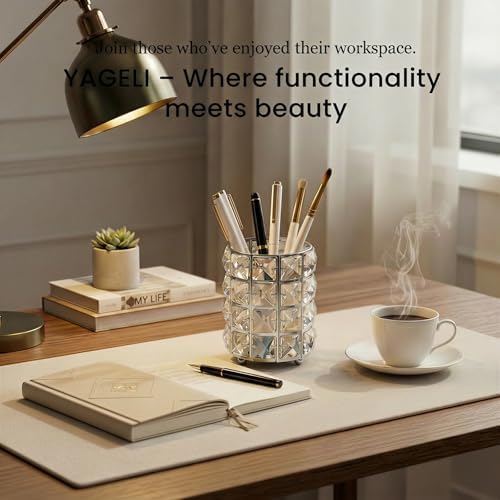 YAGELI Crystal Pen Holder for Desk, 3.58" Gold/Silver Pencil Cup - Image 5