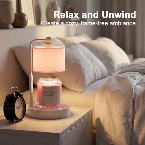 Pink Candle Warmer Lamp with Timer, Modern Farmhouse Dimmable Candle Warmer, Height Adjustable Electric Candle Lamp Warmer with 2 Bulbs, Home Decor for Bedroom-Pink - Image 4