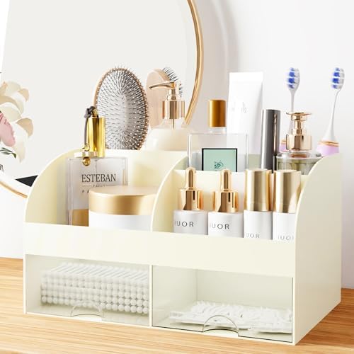 Makeup Organizer with Drawers, Cosmetic Storage for Dresser Vanity and Bathroom Countertop, Beauty Holder for Lipstick Brush, Skincare Organizer for Vanity, Cosmetic Display Case (Ivory) - Image 5